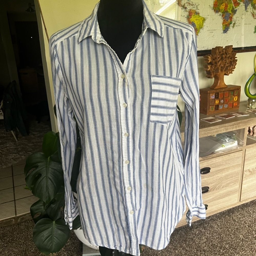 Ci Sono Blue and White Striped Casual Shirt